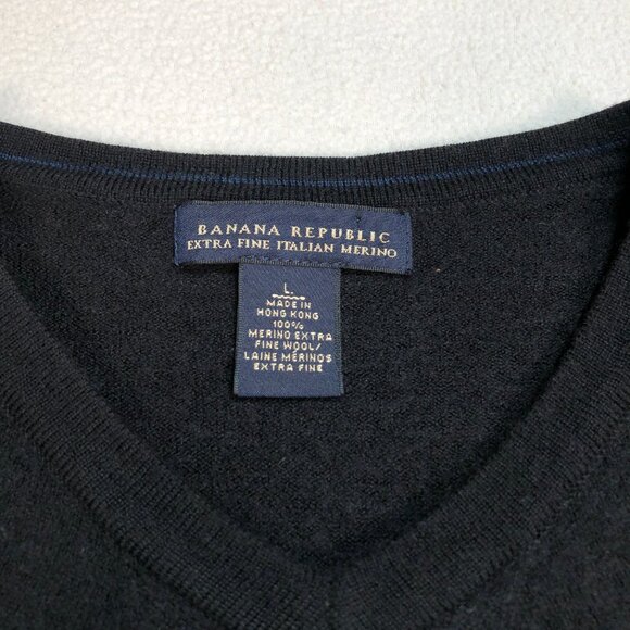 Banana Republic Sweater Men's L* (S) Black 100% Extra Fine Italian Merino Wool V - Picture 3 of 14